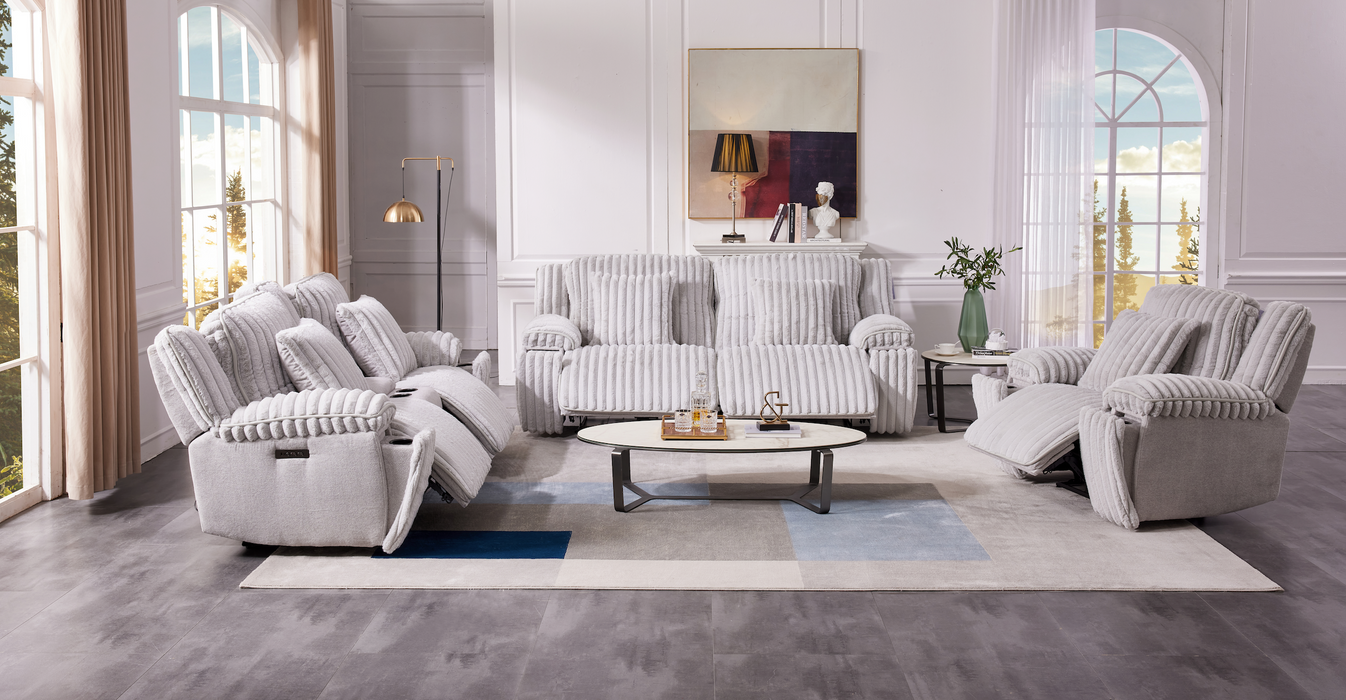 Juego de Sala Reclinable Electrico de 3 Piezas Sofa, Loveseat con Consola y Silla
