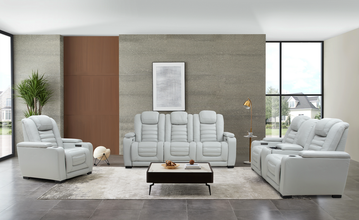Juego de Sala Reclinable 3 Piezas de Piel Genuina Sofa, Loveseat con Consola y Silla
