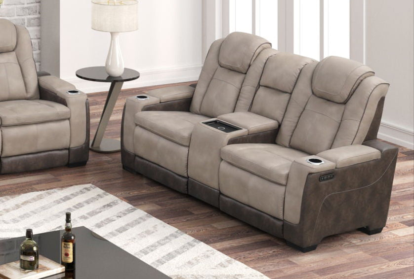 Loveseat con Consola Reclinable Electrico Woodland MilkTea