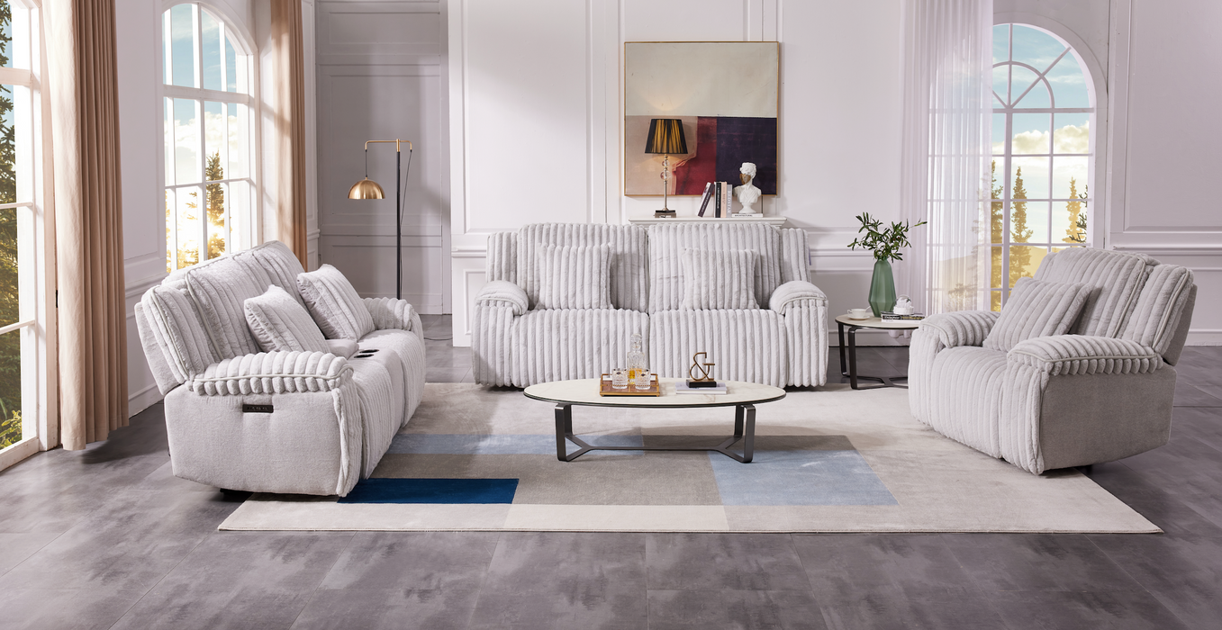 Juego de Sala Reclinable Electrico de 3 Piezas Sofa, Loveseat con Consola y Silla