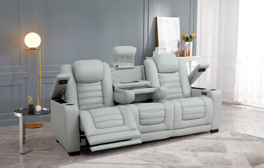 Juego de Sala Reclinable 3 Piezas de Piel Genuina Sofa, Loveseat con Consola y Silla