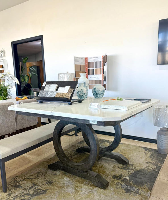 Mesa Cuadrada de Fabricación con cubierta de Cuarzo Pedestal de Encino Solido