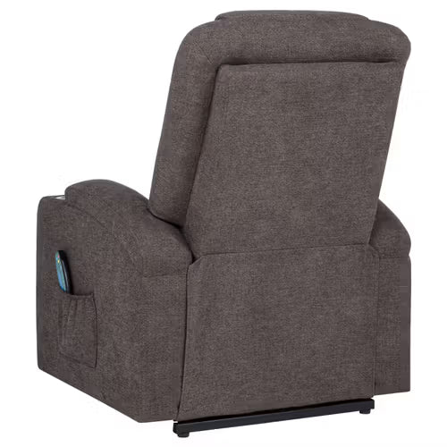 Sillón reclinable elevador con masaje Louie tapizado en chenille color café.